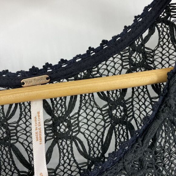 Free People Dress Size Small Women Black Fiesta Crochet Mini Sleeveless Boho - Picture 4 of 7